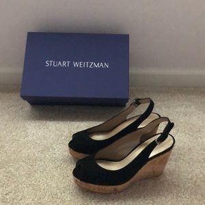 Stuart Weitzman Wedge Sandals. 6. Black. New!